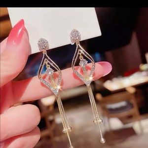 Crystal Geometry Shaped Dangle Earrings By Korea Designer